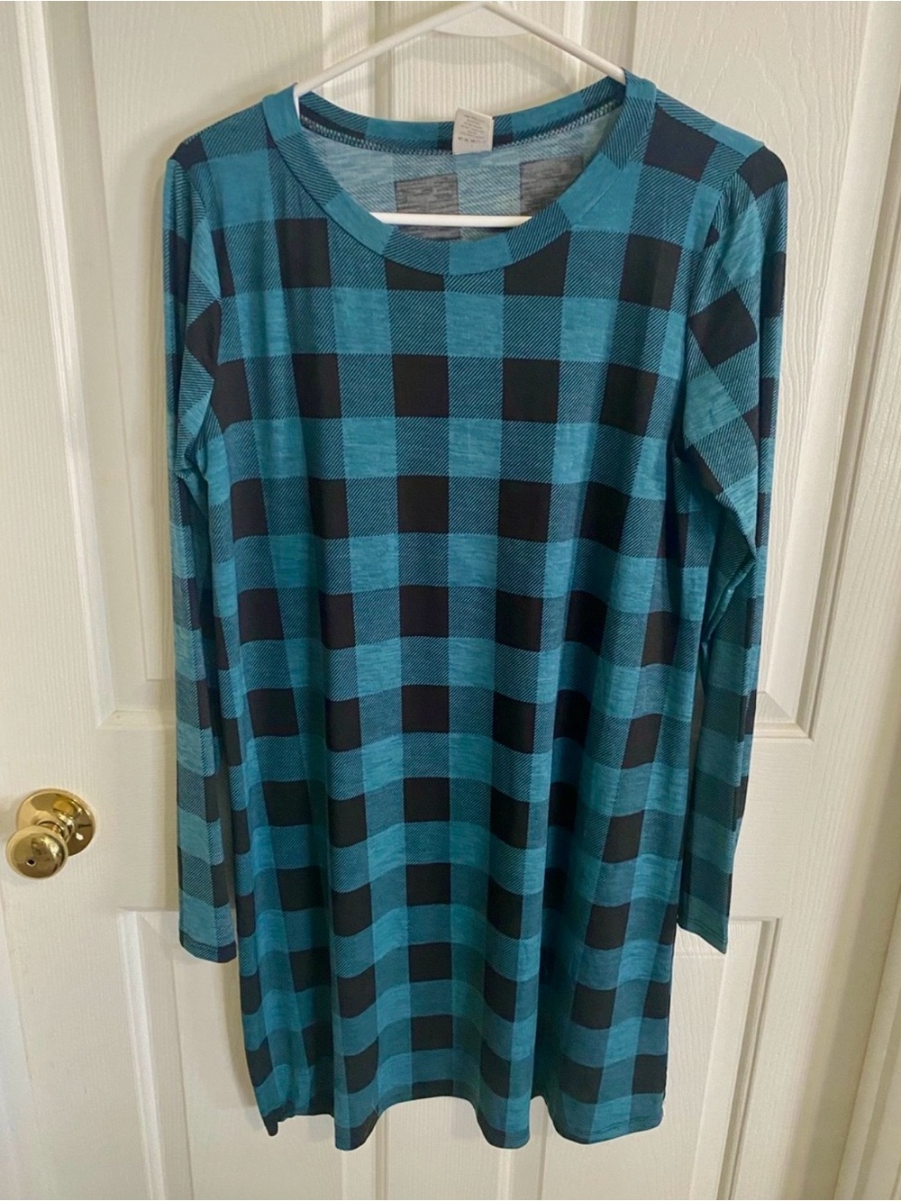 Sew In Love Teal and Black Plaid Long-Sleeve Dress